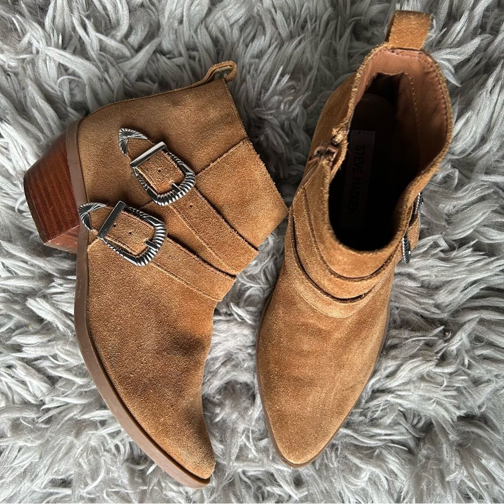 Steve Madden Niall tan suede western boho ankle boots women’s shoe size 7.5